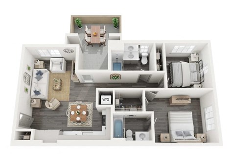 Amelia Two bedroom two bathroom C1 floorplan- 899 sq ft